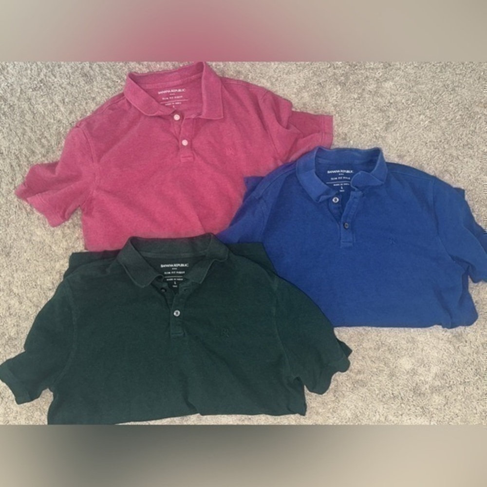 Men’s used lot of 3 size L large banana republic polo slimy fit cotton shirts